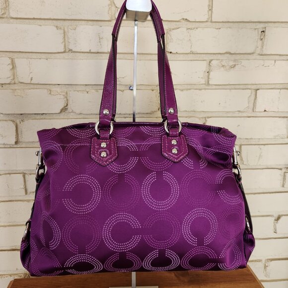 Euc Rare Coach Dotted OP Art Purple Ashley Shoulder Bag Purse - Picture 4 of 14
